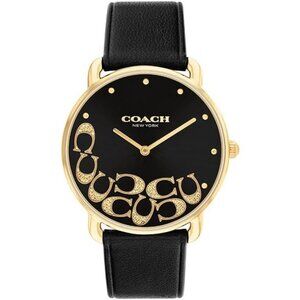 Women's Black Gold Watch Sleek Design with Scattered Charms Timeless Style